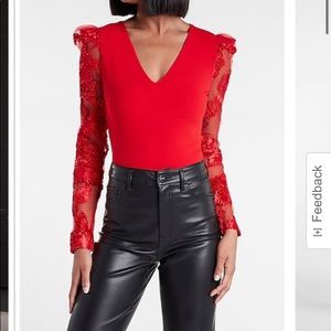 Floral Lace Sleeve Thong Bodysuit ❤️🔥